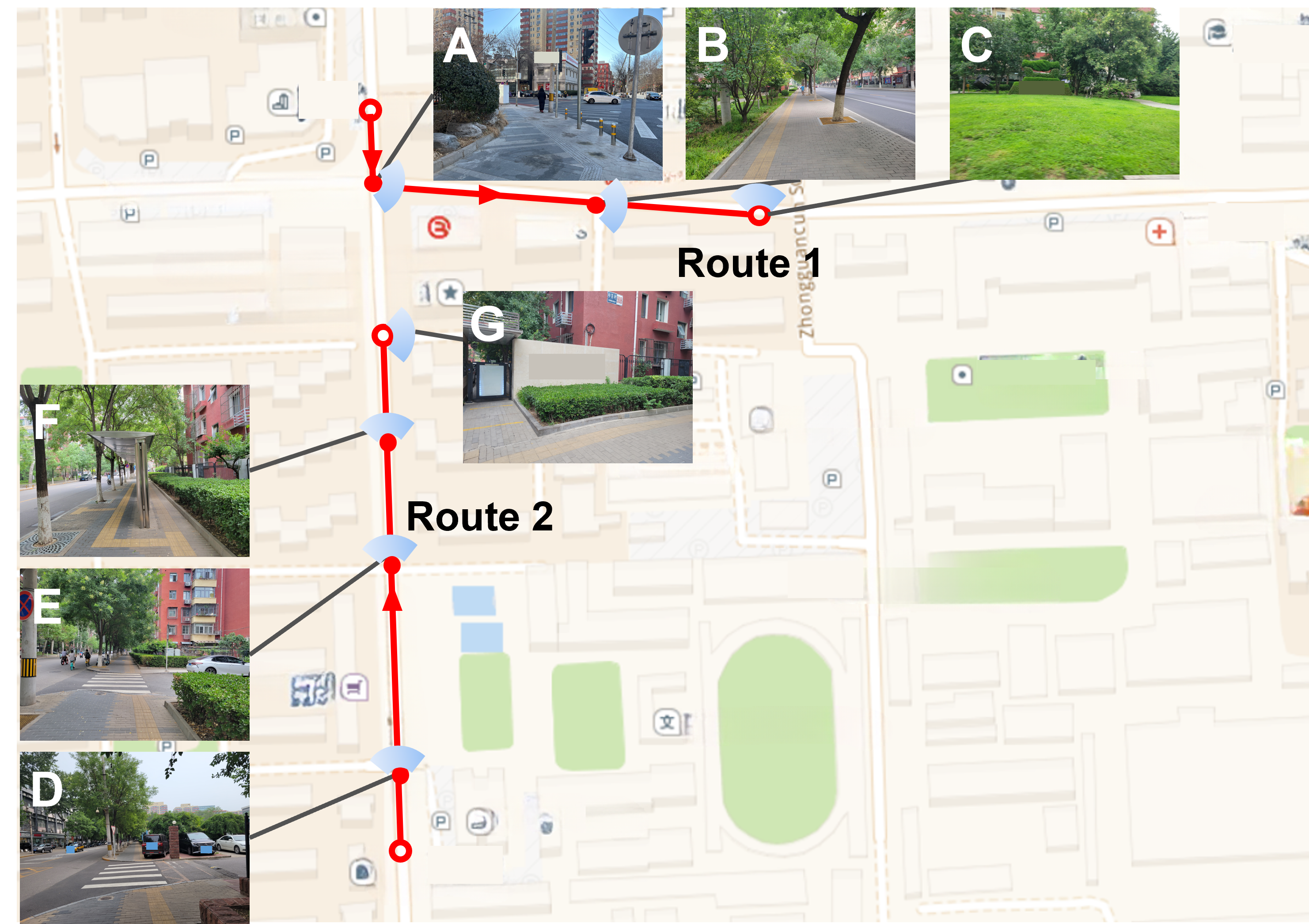 Layout of Outdoor Route 1 with key street views